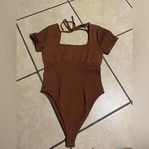 Brown Ribbed Bodysuit